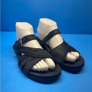 Eurostep Black Leather Strappy Sandals Black Leather Slides 7.5